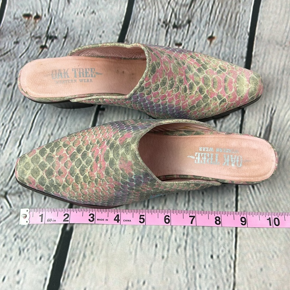 OAK TREE WESTERN WEAR Muti Color Snakeskin Print Leather Low Heel Mules - Picture 7 of 17